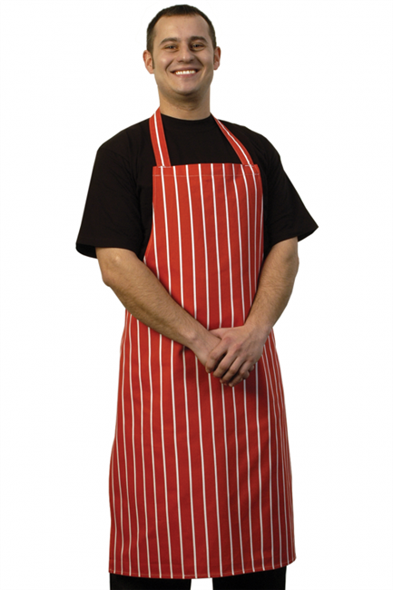 Butchers Red/White Bib Apron - One Size - A035