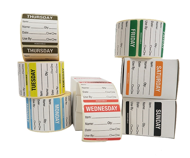 Days of the Week Food Labels Full Set - Mon to Friday (500 labels per roll) - DOTWL7