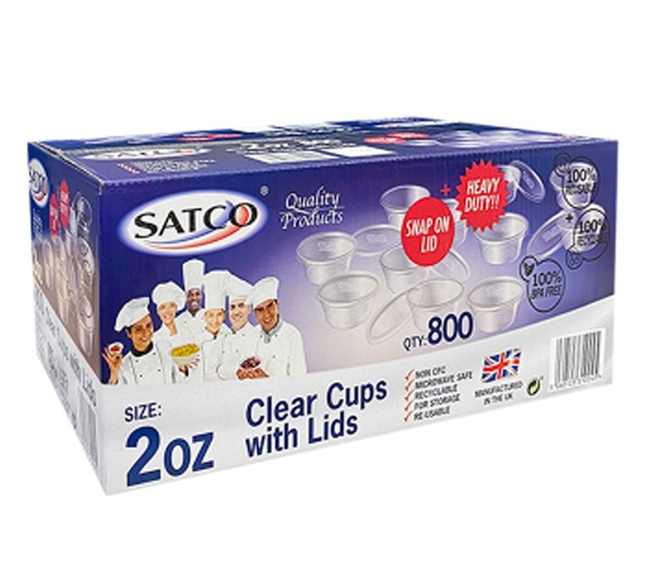 Satco 2oz Plastic Round Clear Cups and Lids  (Pack of 1000)